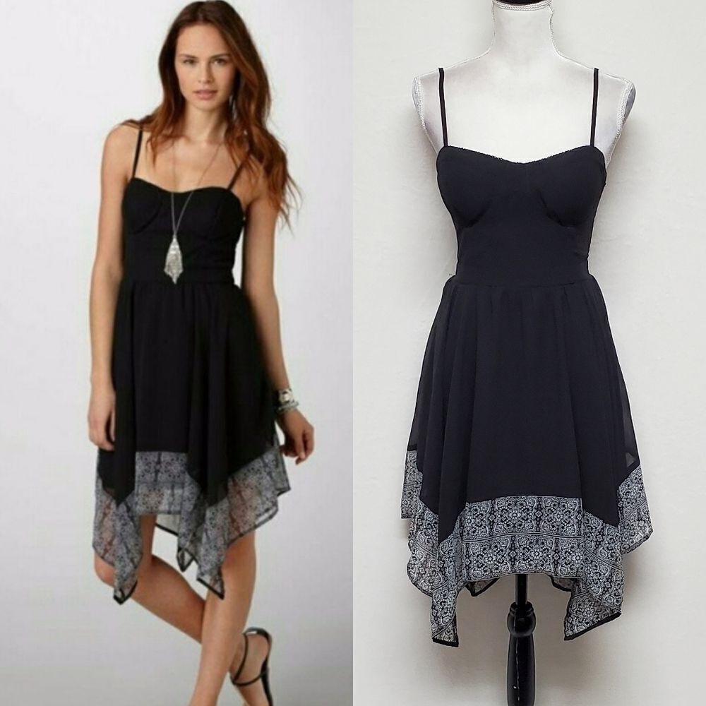 AMERICAN Eagle Outfitters Black Spaghetti Strap Corset Asymmetric Trapeze Dress